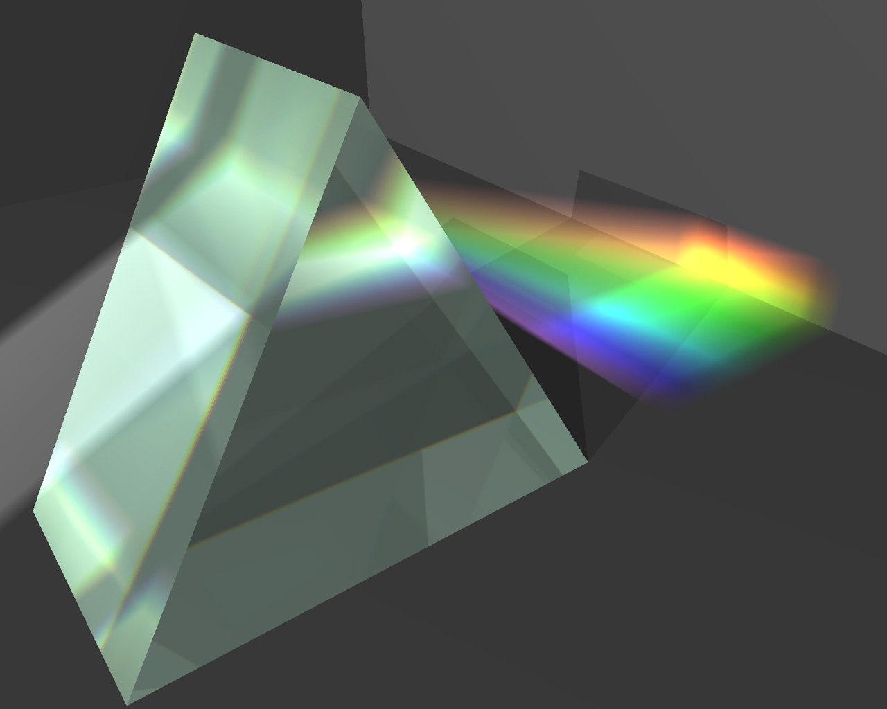Slika prikazuje lom svjetlosti kroz pravilnu trostranu prizmu.