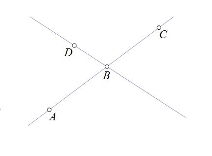 Na slici su točke A, B i C na jednom pravcu, a D i B na drugom pravcu.