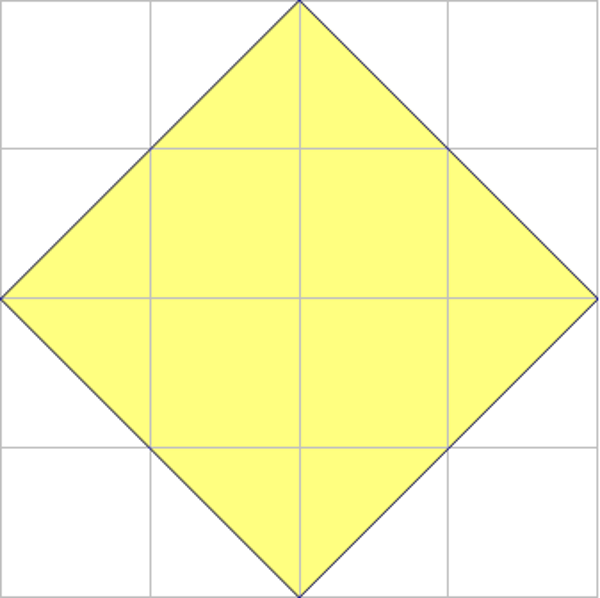 Na slici je prikaz kvadrata postavljen dijagonalno u pravokutnoj mreži površine 8 .