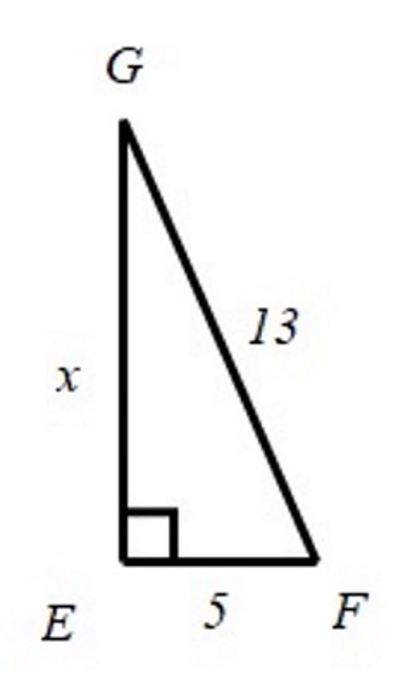 Slika prikazuje pravokutan trokut s katetama duljine x i 5 te hipotenuzom duljine 13 cm.