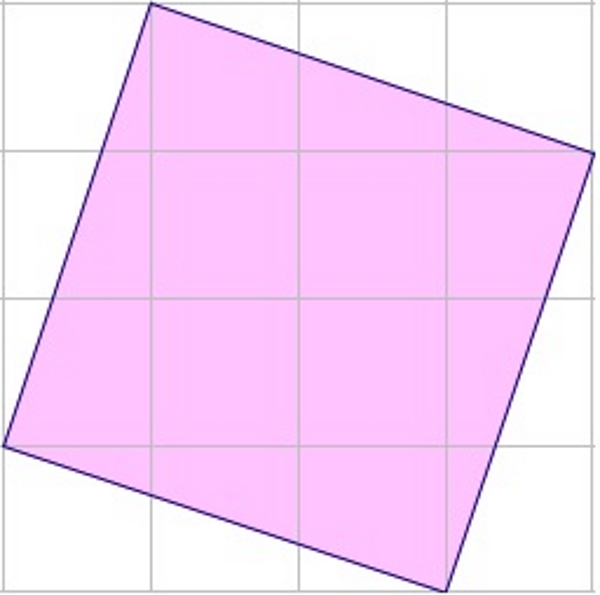 Na slici je prikaz kvadrata postavljen dijagonalno u pravokutnoj mreži površine 10 .