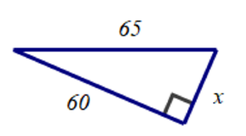 Slika prikazuje pravokutan trokut s hipotenuzom duljine 65 i jednom katetom duljine 60