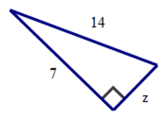 Slika prikazuje pravokutan trokut s hipotenuzom duljine 14 i katetom 7