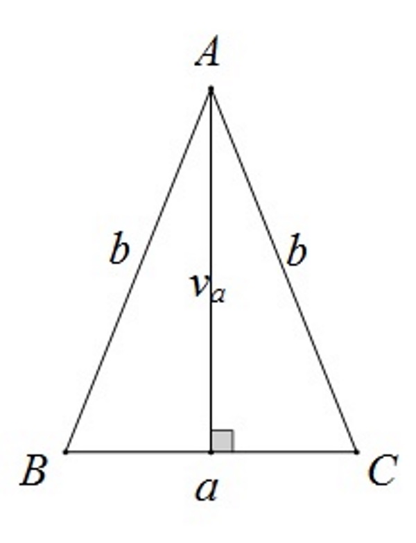 Slika prikazuje jednakokračni trokut s visinom na osnovicu