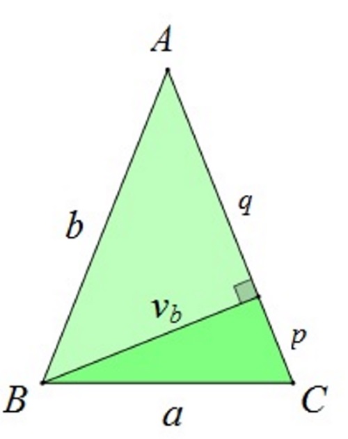 Slika prikazuje jednakokračni trokut s visinom na krak.