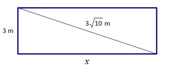 Na slici je prikazan pravokutnik sa zadanom duljinom jedne stranice 3 i duljinom dijagonalom 3 korijena iz 10