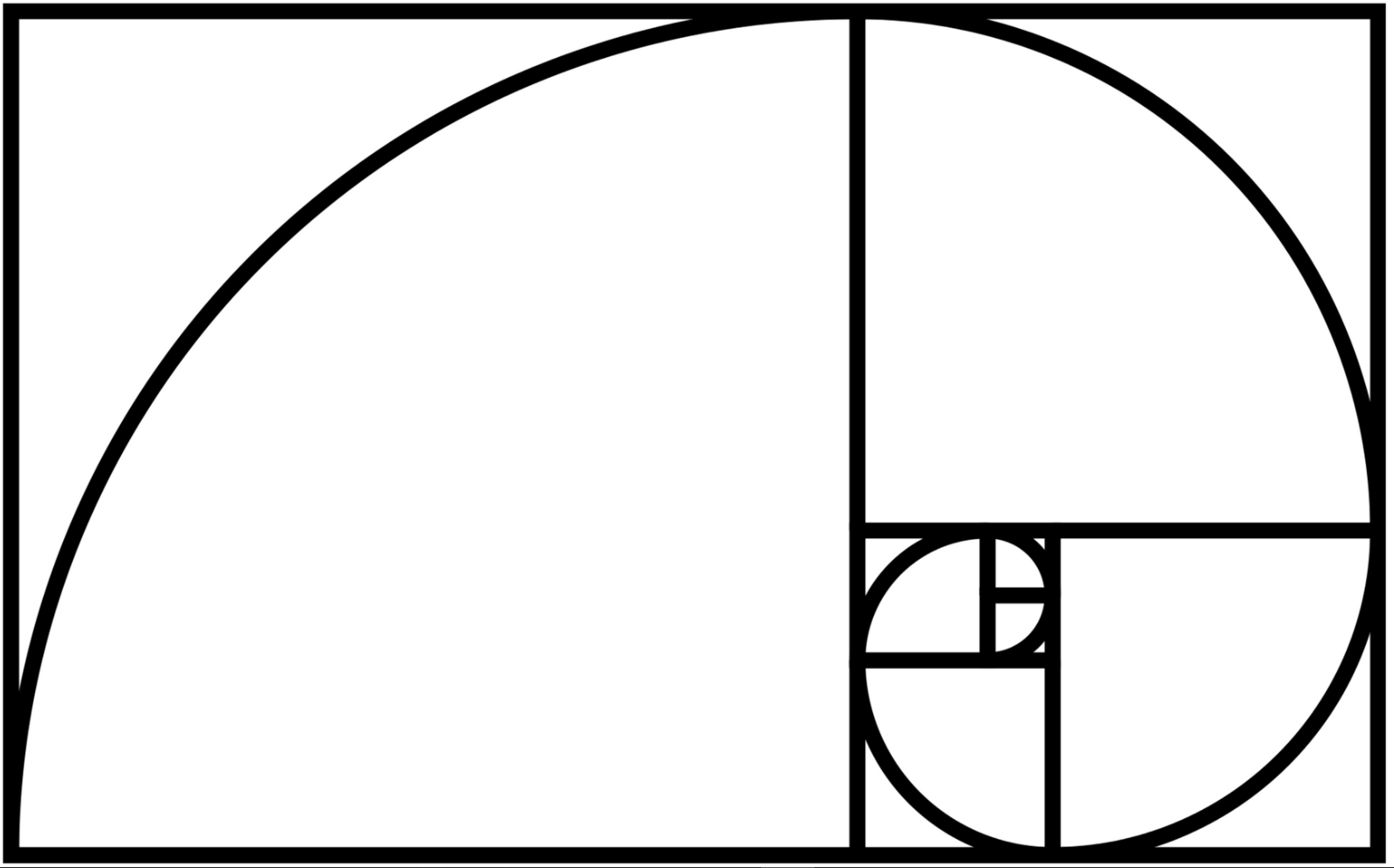 Na slici je prikazana zlatna spirala nacrtana unutar pravokutnika. U svakom koraku pravokutnik se dijeli na najveći mogući kvadrat i manji pravokutnik. Unutar kvadrata ucrtava se četvrtina kružnice sa središtem u "unutarnjem vrhu" kvadrata. Postupak podjele i crtanja četvrtine kružnice se nastavlja na (u prošlom koraku dobivenom) pravokutniku.