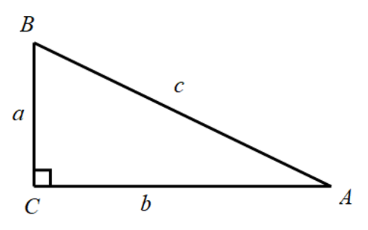 Slika prikazuje pravokutan trokut uz standardne oznake za duljinu stranica.