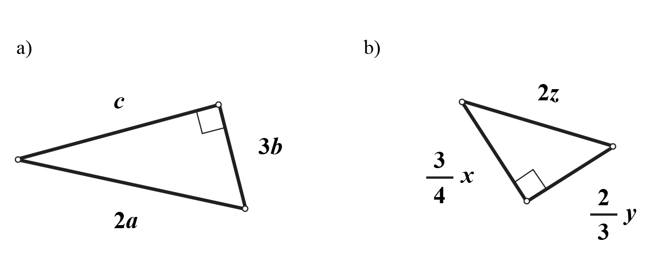 Slika prikazuje dva pravokutna trokuta sa označenim duljinama stranica