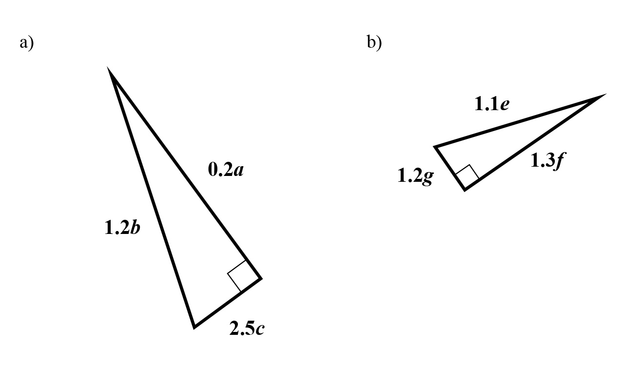 Slika prikazuje dva pravokutna trokuta sa označenim duljinama stranica