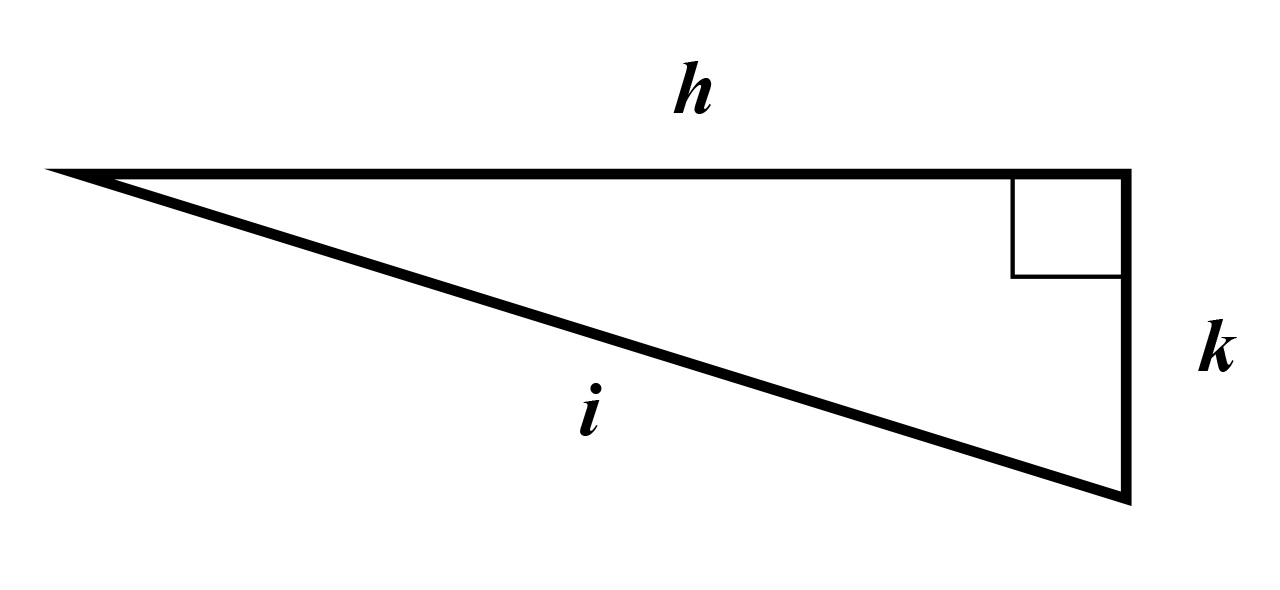 Slika prikazuje pravokutan trokut s katetama h i k te hipotenuzom i