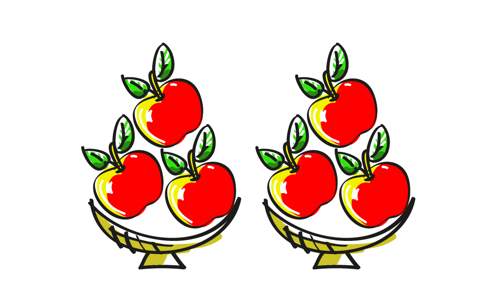 Na slici su prikazane dvije jednake košare s po tri jabuke u svakoj.