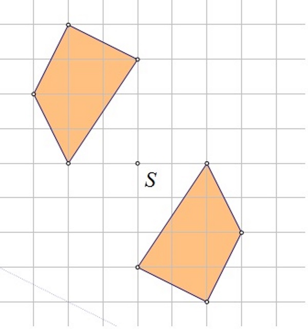 Na slici su dva sukladna četverokutas s paralelnim odgovarajućim stranicama i između njih točka S