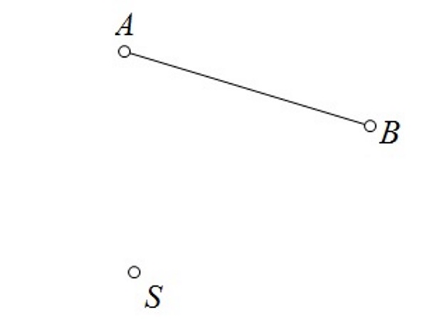Slika prikazuje dužinuAB i središte simetrije S