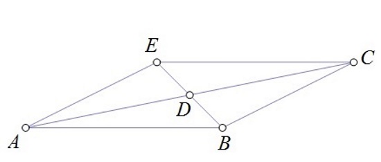 Na slici je paralelogram ABCE s istaknutim dijagonalama i njihovim sjecištem D