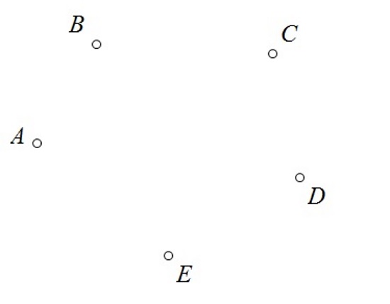 Na slici je pet različitih točaka A, B, C, D i E