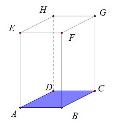 Slika prikazuje prostor na modelu lvadra s istaknutom ravninom ABC i njoj nekomplanarnim točkama E, F, G i H