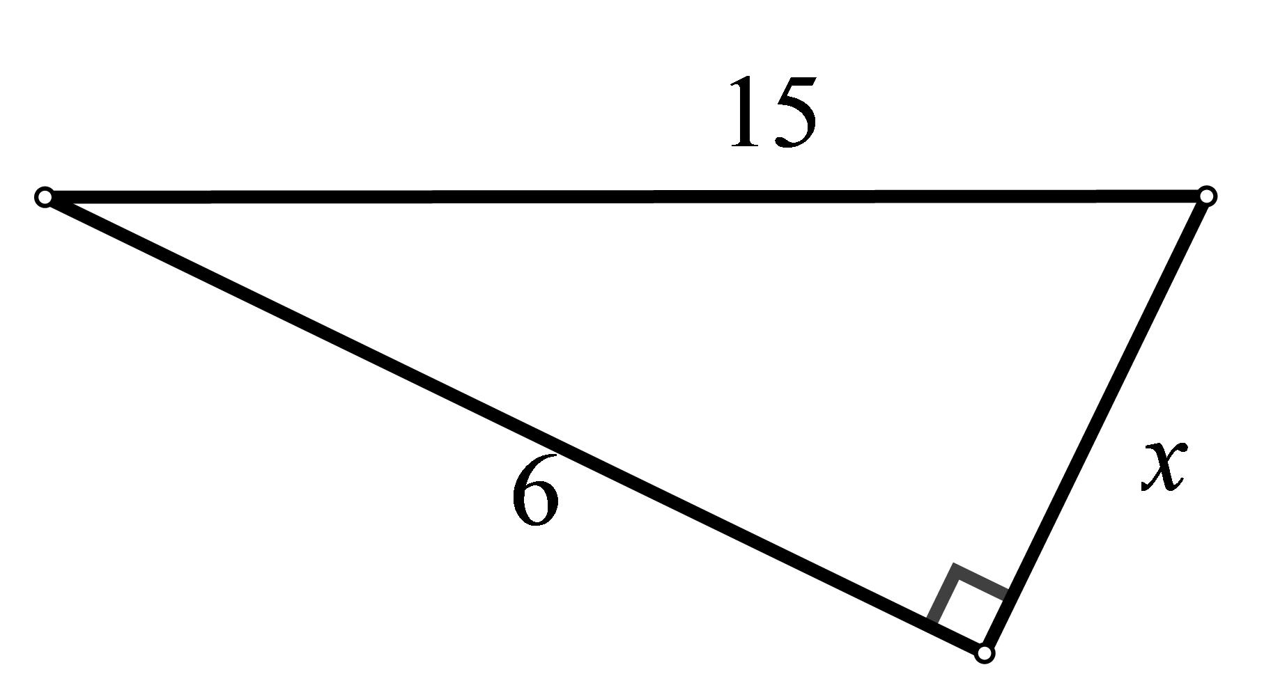 Slika prikazuje pravokutni trokut s hipotenuzom duljine 15 cm i jednom katetom duljine 6 cm