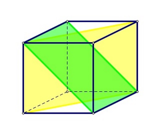 Slika prikazuje kocku s dva dijagonalna presjeka