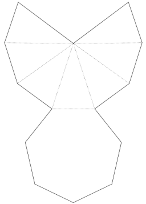 Slika prikazuje mrežu pravilne sedmerostrane piramide