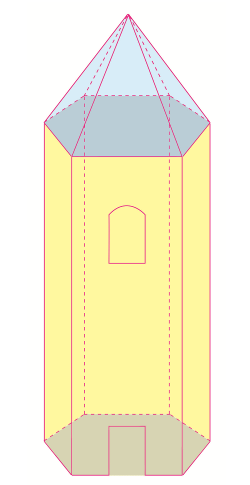 Slika prikazuje kulu s krovom oblika pravilne šesterostrane piramide.