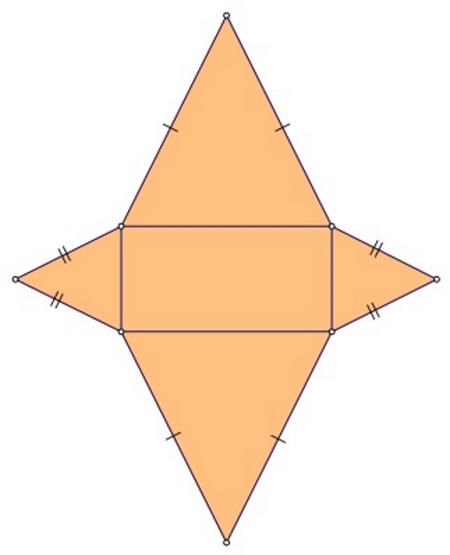 Na slici je pravokutnik nad čijim su stranicama jednkokračni trokuti krakova različite duljine