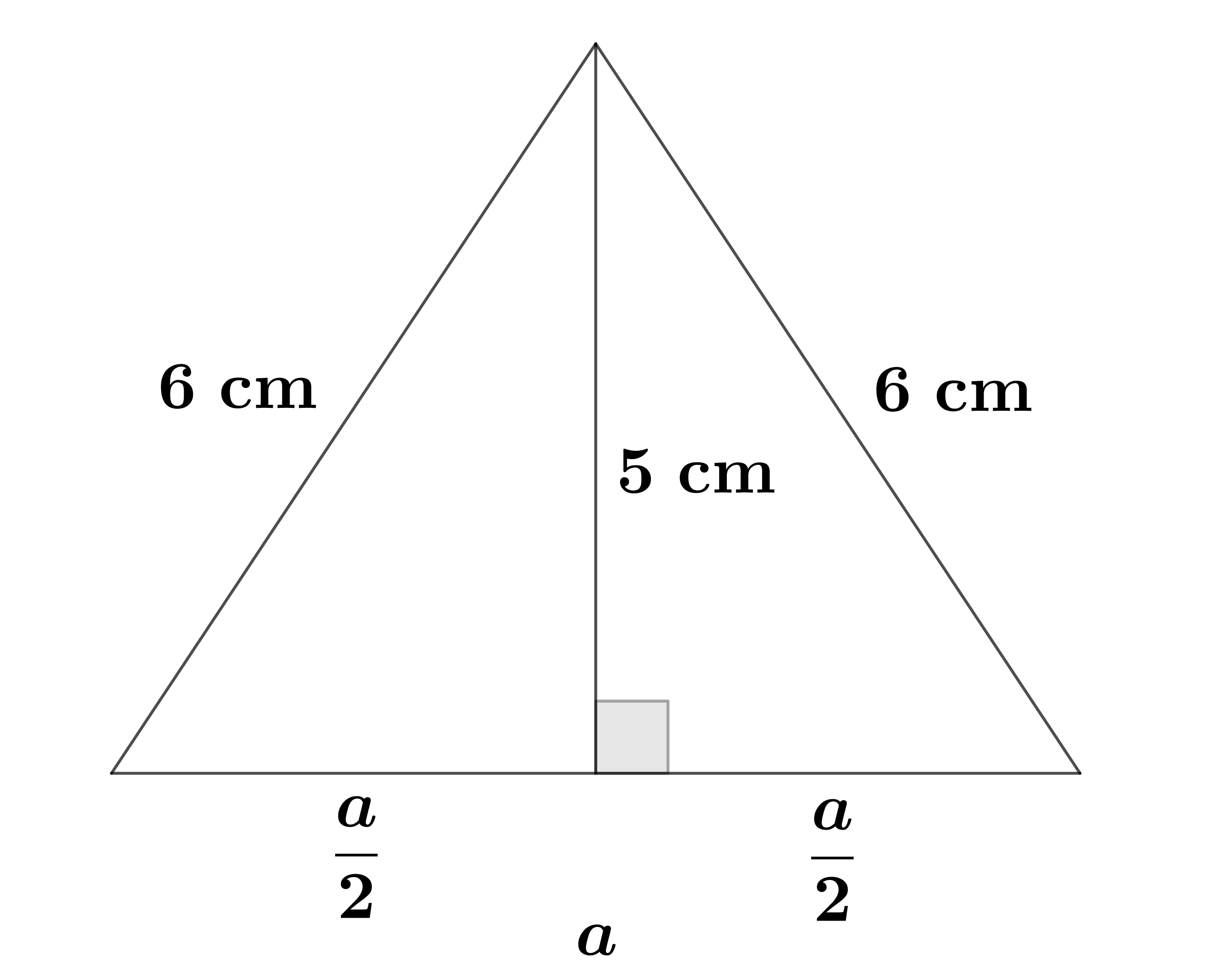 Na slici je prikazan jednakokračni trokut s visinom duljine  5 i krakom duljine 6 centimetara