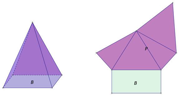 Slika prikazuje četverostranu piramidu i njezinu mrežu.