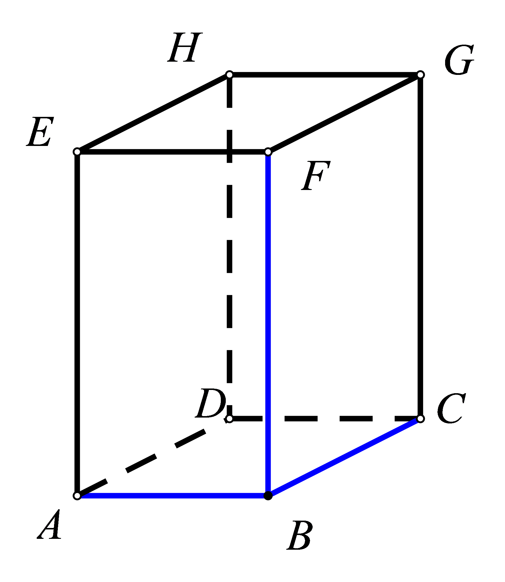 Slika prikazuje kvadar s istaknuta tri brida koji se ijeku pod pravim kutem, a spajaju se u jednoj točki