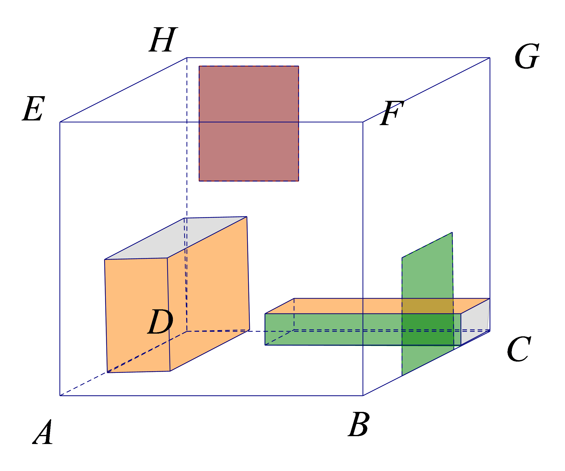 Slika prikazuje sobu oblika kvadra s namještajem oblika kvadra