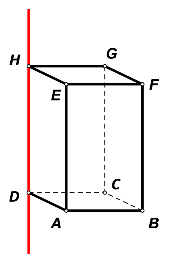 Slika prikazuje kvadar ABCDEFGH  s istaknutim pravcem DH.