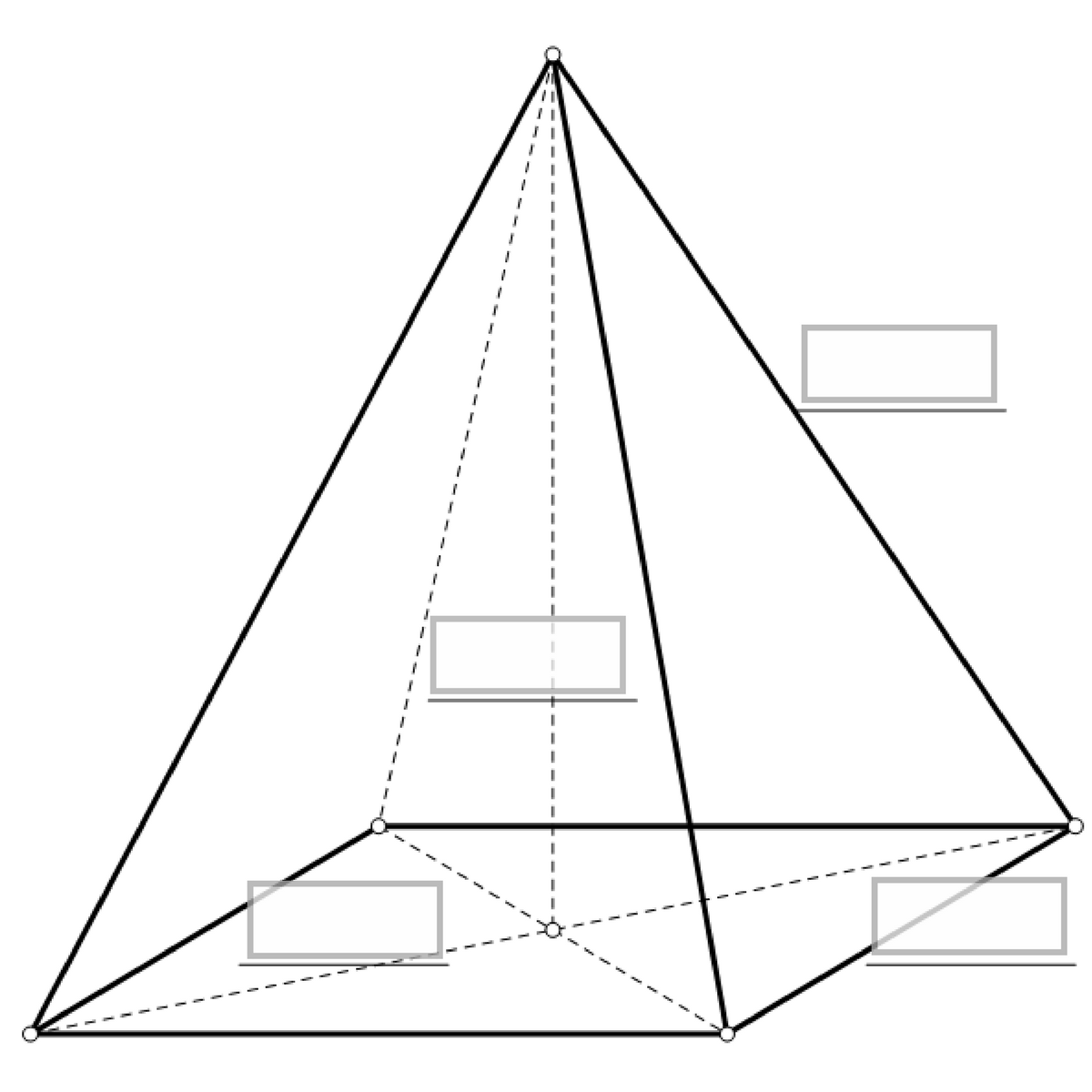 Na slici je pravilna četverostrana piramida s istaknutom visinom piramide