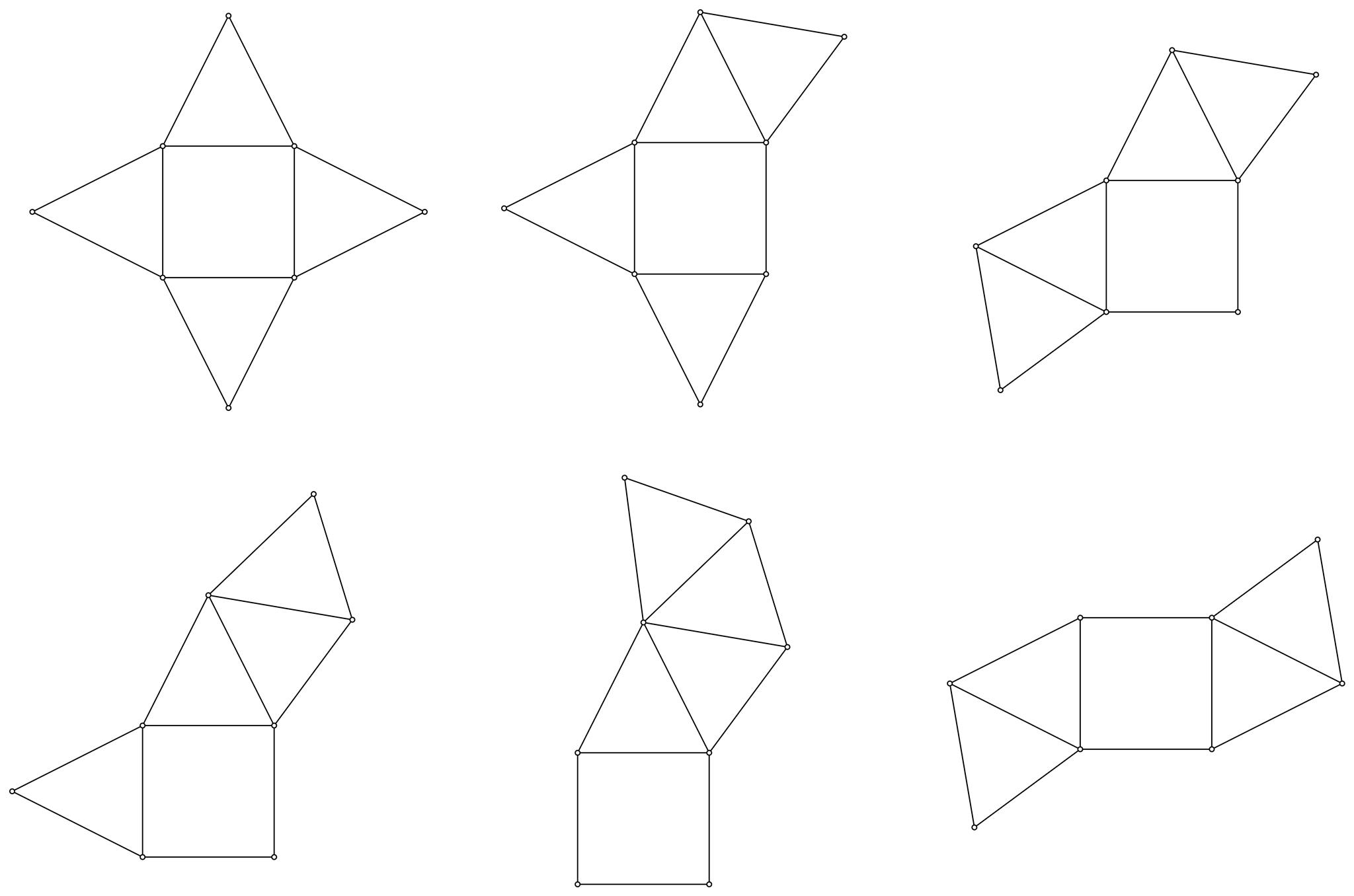 Slika prikazuje razne mreze pravilne četverostrane piramide.