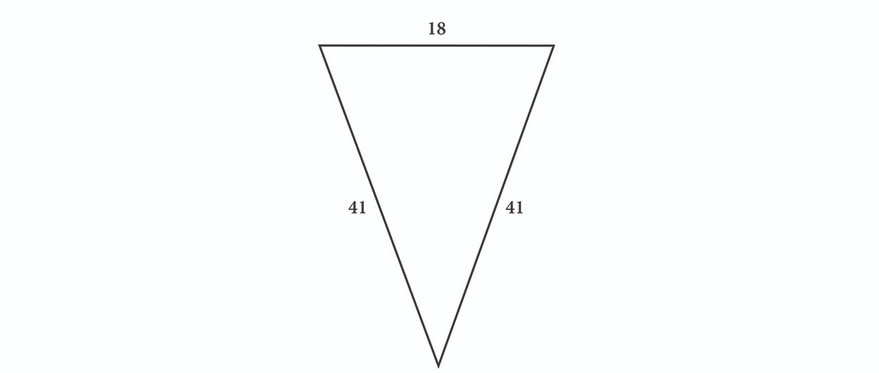 Na slici je jednakokračni trokut ABC s osnovicom duljine 18 i krakovima duljine 41.