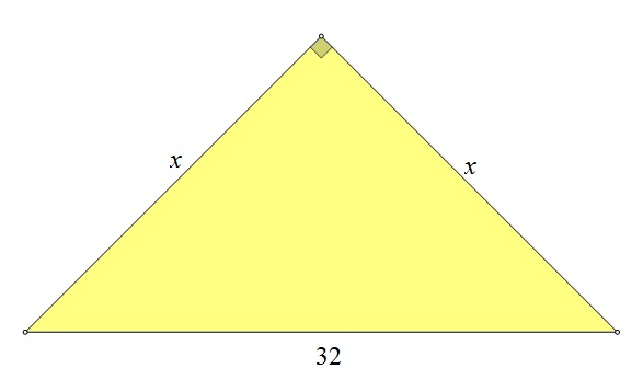 Na slici je jednakokračni praokutni trokut ABC s hipotenuzom duljine 32.