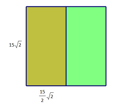Na slici je prikazan kvadrat podijeljen na dva sukladna pravokutnika s istaknutim duljinama stranica.