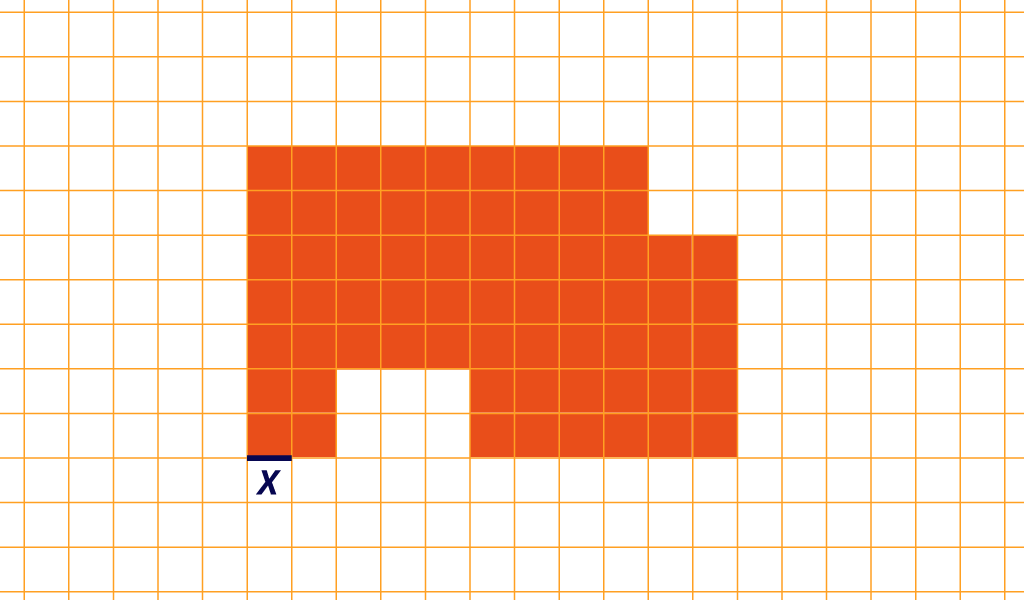 Prikaz površine poda u kvadratnoj mreži.