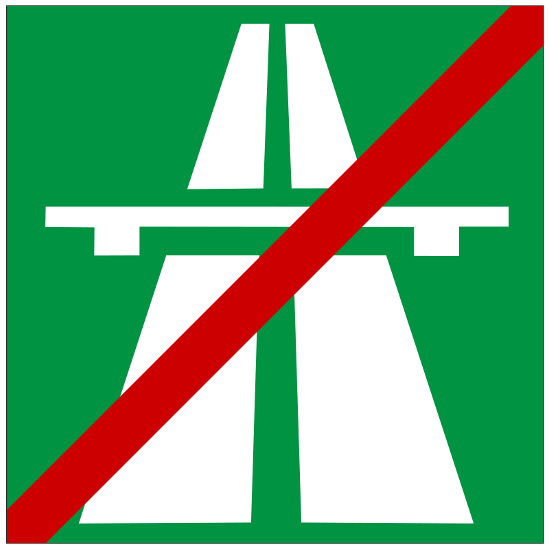 Na slici je prikaz kvadratnog prometnog znaka obavjesti o završetku autoceste