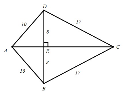 Slika prikazuje deltoid (duljine stranica iznose redom 10, 10, 17 i 17 cm, a duljina kraće dijagonale iznosi 16 cm).