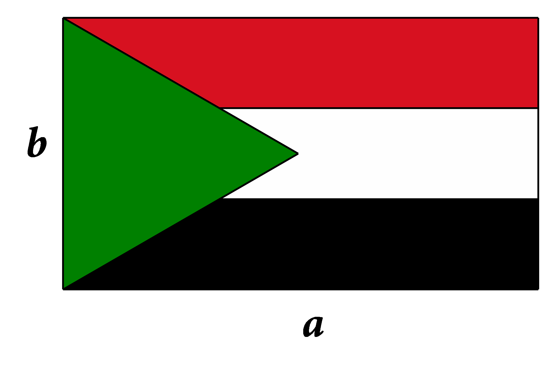 Na slici je zastava Sudana. Jedan dio te zastave ima oblik jednakostraničnog trokuta.
