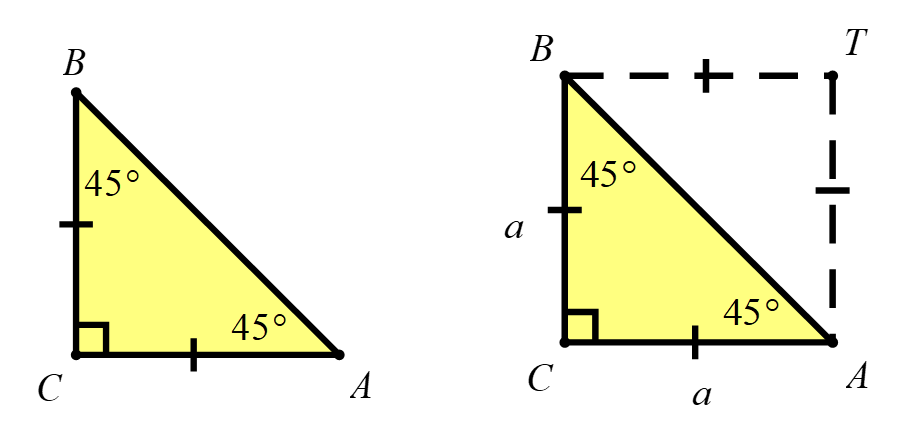 Slika prikazuje 45, 45, 90 trokut.
