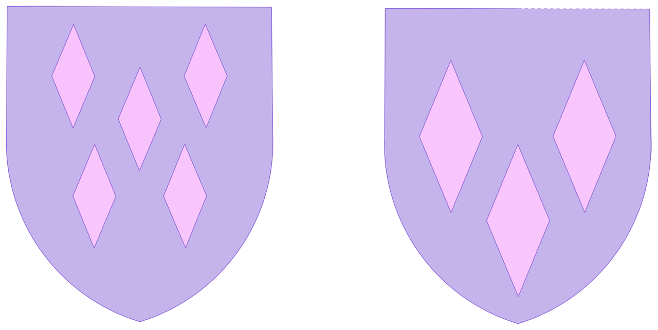 Na slici su prikazana dva viteška štita ukrašena rombovima. Na prvom štitu je pet manjih, a na drugom tri veća romba.