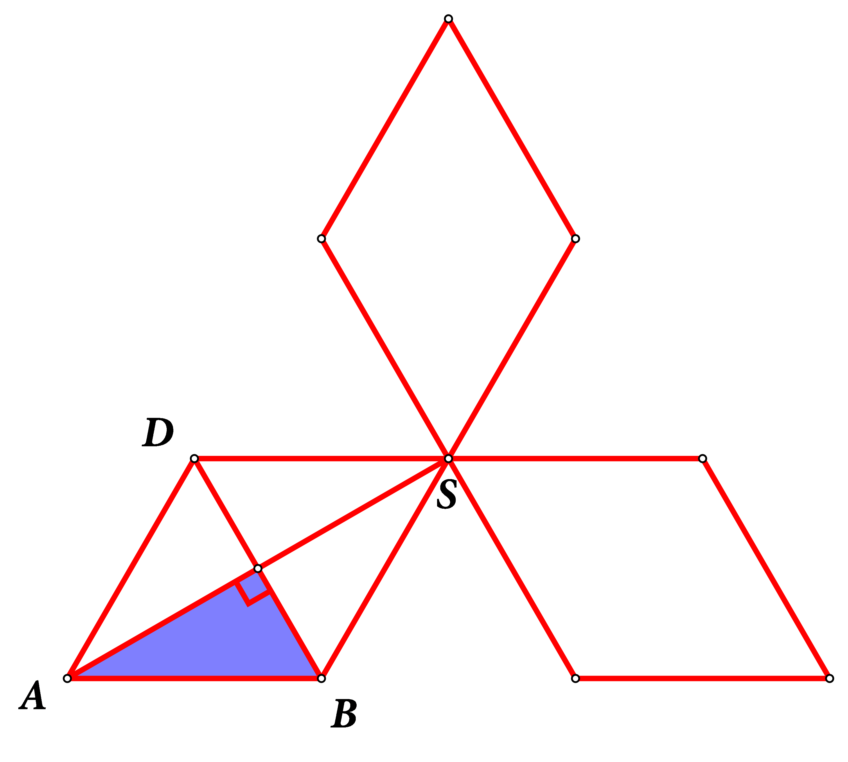 Na slici je Mitsubishijev logo s dodatnim oznakama - dijagonalama jednog od rombova i istaknutim jednim pravokutnim trokutom.