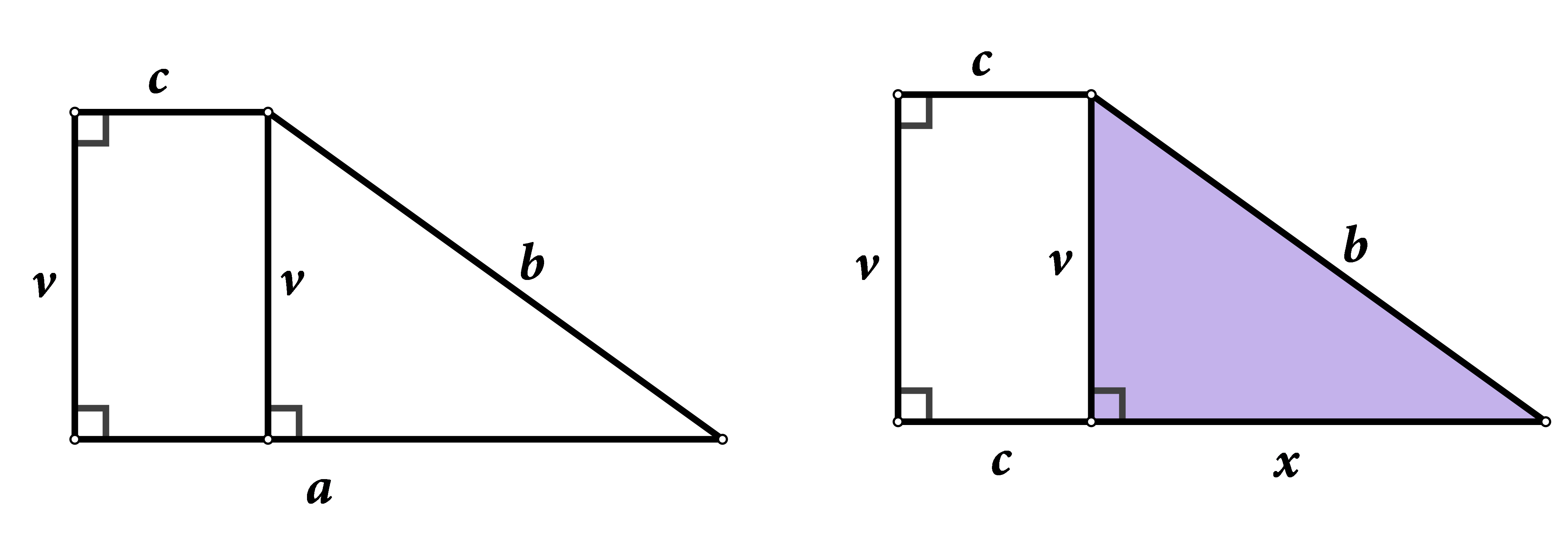 Slika prikazuje pravokutni trapez podijeljen na pravokutnik i pravokutni trokut.
