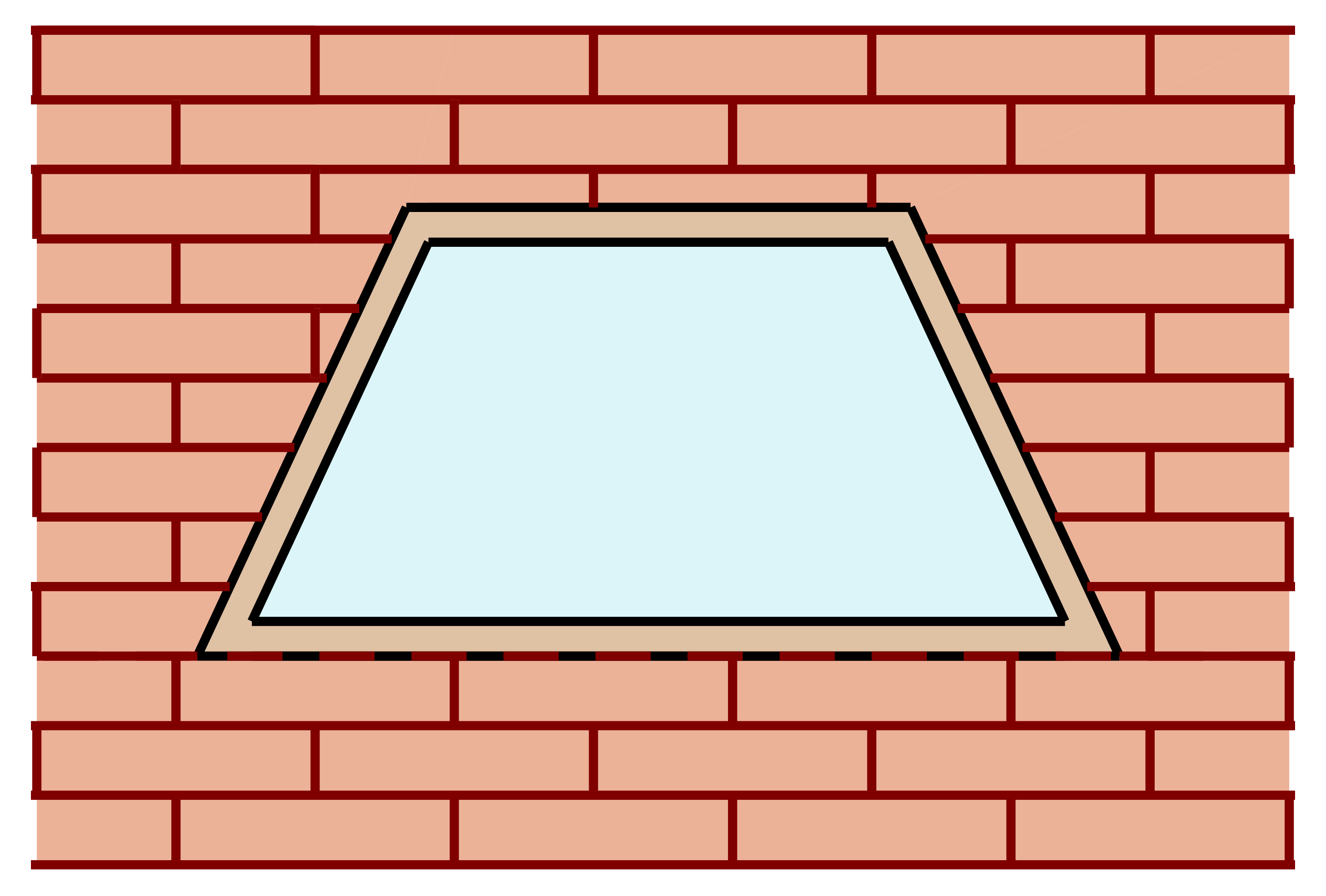 Slika prikazuje prozor oblika jednakokračnog trapeza kojemu je dulja osnovica dolje, a kraća gore.