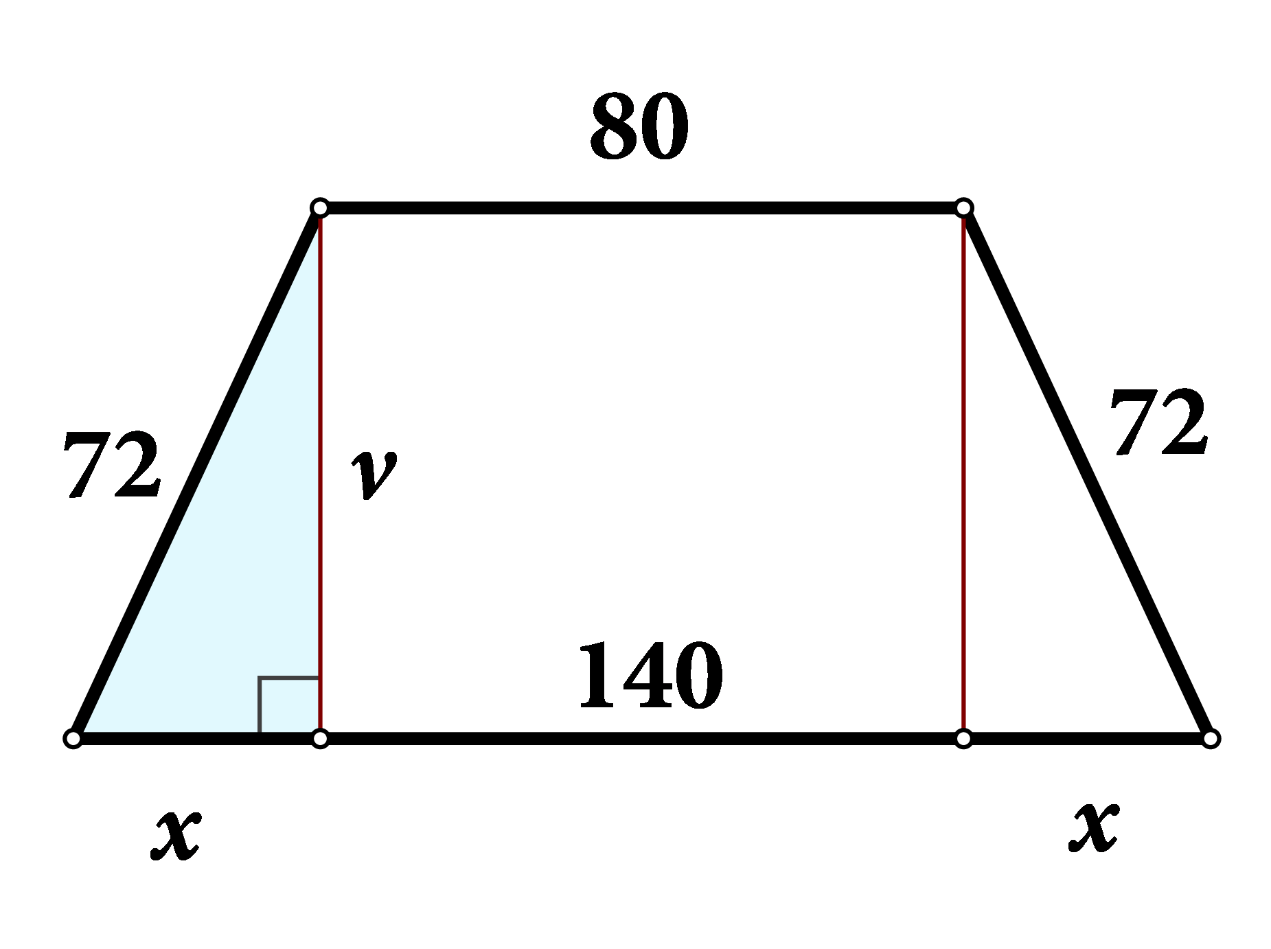 Na slici je tavanski prozor oblika jednakokračnog trapeza s mjerama. Podijeljen je na pravokutnik i dva sukladna pravokutna trokuta.