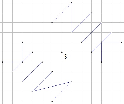 Na slici je motiv u kvadratnoj mreži za koji treba odrediti je li centralnosimetričan