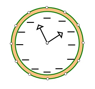 Na slici je prikaz okruglog brojčanika sata s mjestima za postavljenje brojeva