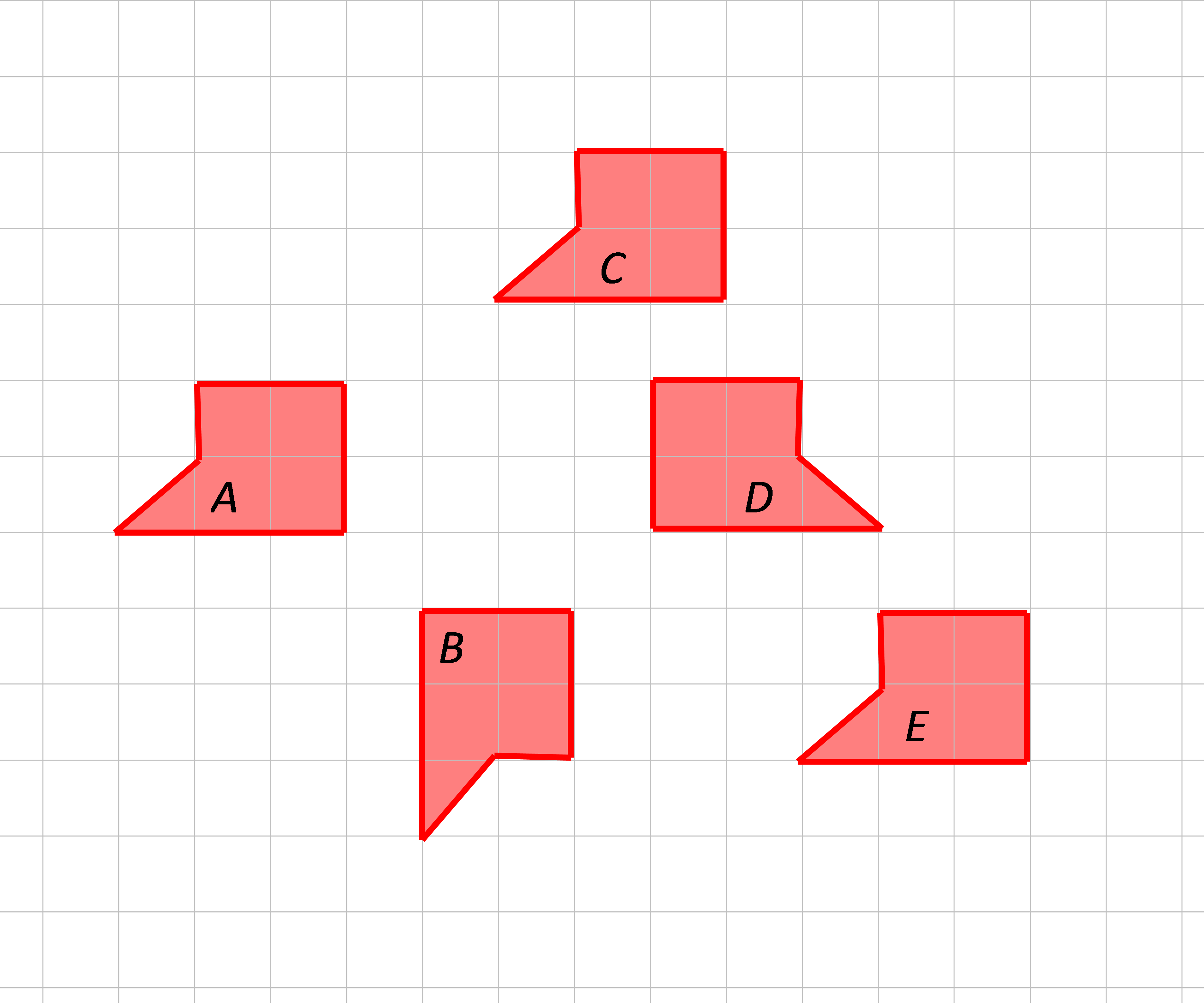 Slika prikazuje pet peterokuta u mreži kvadratića.