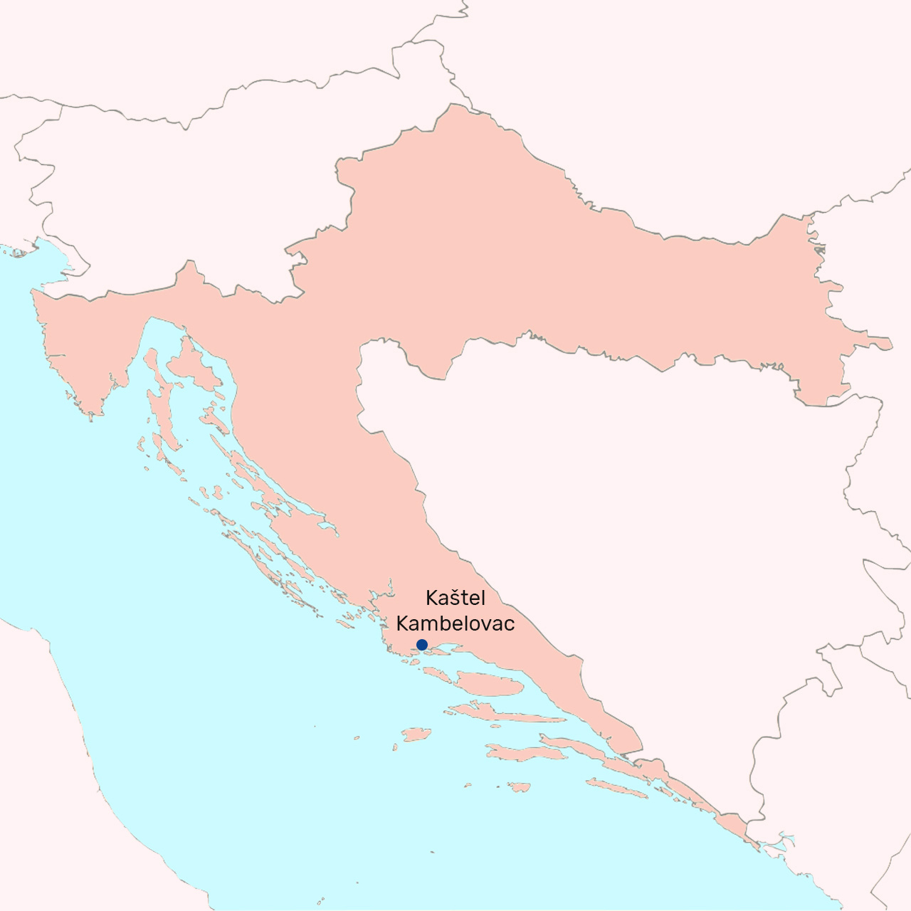 Karta Republike Hrvatske s označenim Kaštel Kambelovcem. 
